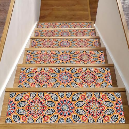 Luoweisi Bunte Mandala-Stufenmatten für Holzstufen, 76,2 x 20,3 cm, rutschfest, für den Innenbereich, Treppenläufer, Treppenläufer, Matten für Hunde, Kinder, ältere Menschen, mit wiederverwendbarem Luoweisi Bunte Mandala-Stufenmatten für Holzstufen, 76,2 x 20,3 cm, rutschfest, für den Innenbereich, Treppenläufer, Treppenläufer, Matten für Hunde, Kinder, ältere Menschen, mit wiederverwendbarem von Luoweisi