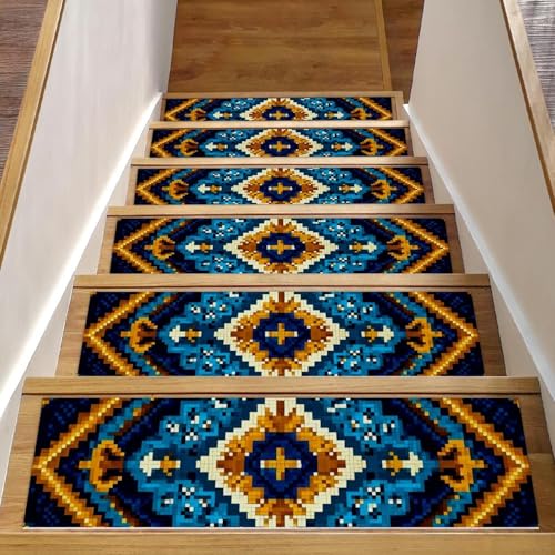 Luoweisi Bunte Stufenmatten im Boho-Aztekenmuster für Holzstufen, 15 Stück, 76,2 x 20,3 cm, rutschfest, für den Innenbereich, Treppenläufer, Treppenläufer für Hunde, Kinder, ältere Menschen, mit von Luoweisi