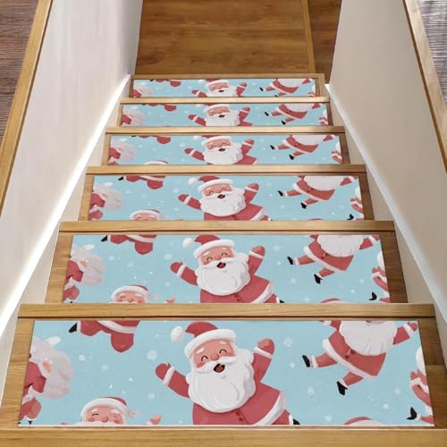Luoweisi Dance Weihnachtsmann-Treppenmatten für Holzstufen, 76,2 x 20,3 cm, rutschfest, für den Innenbereich, Treppenläufer, Treppenläufer, Matten für Hunde, Kinder, ältere Menschen, mit von Luoweisi