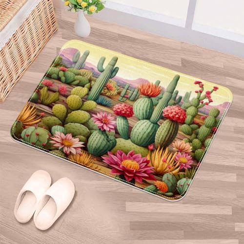Luoweisi Fußmatte mit grünen Sukkulenten, Kaktuspflanze, für den Innenbereich, rutschfest, saugfähig, maschinenwaschbar, niedriges Profil, Fußmatten für Haustür, Flur, Küche (60 x 90 cm) von Luoweisi