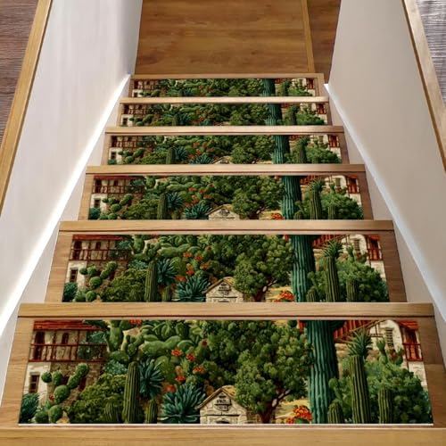 Luoweisi Kaktus-Treppenmatten für Holzstufen, 15 Stück, 76,2 x 20,3 cm, rutschfest, für den Innenbereich, Treppenläufer, Treppenläufer, Matten für Hunde, Kinder, ältere Menschen, mit Luoweisi Kaktus-Treppenmatten für Holzstufen, 15 Stück, 76,2 x 20,3 cm, rutschfest, für den Innenbereich, Treppenläufer, Treppenläufer, Matten für Hunde, Kinder, ältere Menschen, mit von Luoweisi