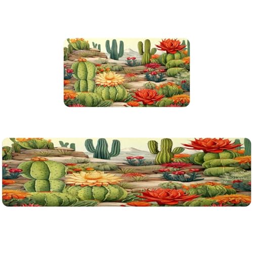 Luoweisi Küchen-Fußmatten, Motiv: Kaktus, Wüste, Anti-Ermüdung, rutschfest, wasserdicht, saugfähig und schmutzabweisend, Küchenläufer für Küche, Schlafzimmer (40 x 75 cm + 40 x 150 cm) von Luoweisi
