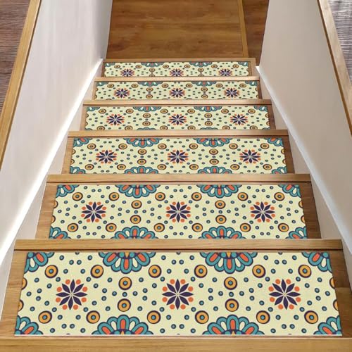 Luoweisi Mandala-Boho-Stufenmatten für Holzstufen, indische Retro-Stufenmatten für Holzstufen, 76,2 x 20,3 cm, rutschfest, für den Innenbereich, Treppenläufer, Treppenläufer, Matten für Hunde, Kinder von Luoweisi