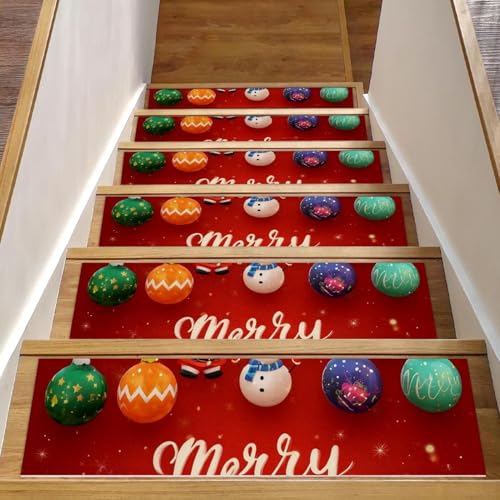 Luoweisi Merry Christmas Treppenmatten für Holzstufen, 76,2 x 20,3 cm, rutschfest, für den Innenbereich, Treppenläufer, Matten für Hunde, Kinder, ältere Menschen, mit wiederverwendbarem Klebstoff, 15 von Luoweisi