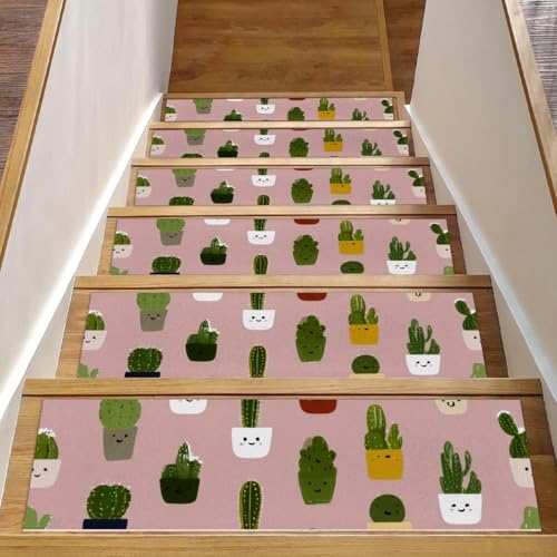 Luoweisi Niedliche Kaktus-Treppenmatten für Holzstufen, 15 Stück, 76,2 x 20,3 cm, rutschfest, für Innenbereich, Treppenläufer, Treppenläufer, Matten für Hunde, Kinder, ältere Menschen, mit Luoweisi Niedliche Kaktus-Treppenmatten für Holzstufen, 15 Stück, 76,2 x 20,3 cm, rutschfest, für Innenbereich, Treppenläufer, Treppenläufer, Matten für Hunde, Kinder, ältere Menschen, mit von Luoweisi