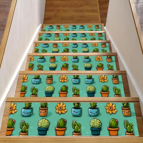 Luoweisi Niedliche Kaktus-Treppenmatten für Holzstufen, 15 Stück, 76,2 x 20,3 cm, rutschfest, für Innenbereich, Treppenläufer, Treppenläufer, Matten für Hunde, Kinder, ältere Menschen, mit Luoweisi Niedliche Kaktus-Treppenmatten für Holzstufen, 15 Stück, 76,2 x 20,3 cm, rutschfest, für Innenbereich, Treppenläufer, Treppenläufer, Matten für Hunde, Kinder, ältere Menschen, mit von Luoweisi