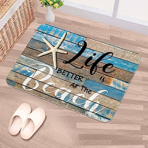 Luoweisi Ocean Seestern Retro Holzmaserung Life is Better at the Beach Fußmatte Indoor Modern Area Teppiche Wohnzimmer Teppiche für Kinder Schlafzimmer Wohnkultur Kinderzimmer Teppich 80 x 50 cm (31 x von Luoweisi