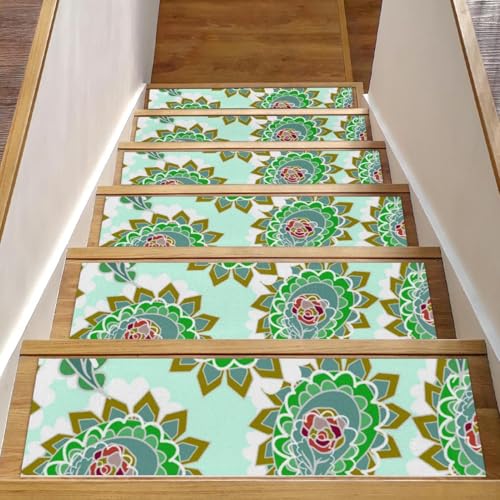 Luoweisi Paisley-Mandala-Stufenmatten für Holzstufen, 15 Stück, 76,2 x 20,3 cm, rutschfest, für den Innenbereich, Treppenläufer, Treppenläufer, Matten für Hunde, Kinder, ältere Menschen, mit von Luoweisi