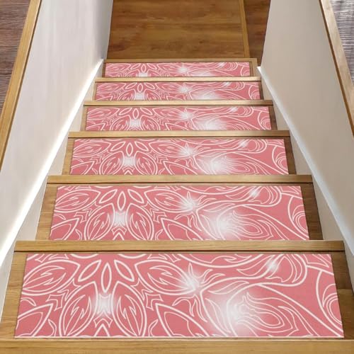 Luoweisi Rosa Mandala-Stufenmatten für Holzstufen, 76,2 x 20,3 cm, rutschfest, für den Innenbereich, Treppenläufer, Treppenläufer, Matten für Hunde, Kinder, ältere Menschen, mit wiederverwendbarem von Luoweisi