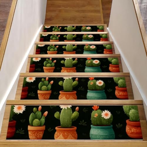 Luoweisi Stufenmatten für Holzstufen, Kaktus-Gänseblümchen, rutschfest, für den Innenbereich, Treppenläufer, Stufenmatten für Hunde, Kinder, ältere Menschen, mit wiederverwendbarem Klebstoff, 15 Stück Luoweisi Stufenmatten für Holzstufen, Kaktus-Gänseblümchen, rutschfest, für den Innenbereich, Treppenläufer, Stufenmatten für Hunde, Kinder, ältere Menschen, mit wiederverwendbarem Klebstoff, 15 Stück von Luoweisi