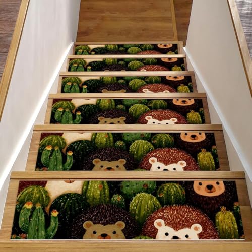 Luoweisi Stufenmatten für Holzstufen, Kaktus-Hedgehog, rutschfest, für den Innenbereich, 76,2 x 20,3 cm, 15 Stück, mit wiederverwendbarem Kleber Luoweisi Stufenmatten für Holzstufen, Kaktus-Hedgehog, rutschfest, für den Innenbereich, 76,2 x 20,3 cm, 15 Stück, mit wiederverwendbarem Kleber von Luoweisi