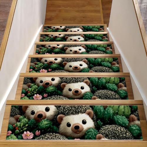 Luoweisi Stufenmatten für Holzstufen, Kaktus-Igel, 76,2 x 20,3 cm, rutschfest, für den Innenbereich, Treppenläufer für Hunde, Kinder, ältere Menschen, mit wiederverwendbarem Klebstoff, 15 Stück Luoweisi Stufenmatten für Holzstufen, Kaktus-Igel, 76,2 x 20,3 cm, rutschfest, für den Innenbereich, Treppenläufer für Hunde, Kinder, ältere Menschen, mit wiederverwendbarem Klebstoff, 15 Stück von Luoweisi