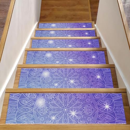 Luoweisi Stufenmatten für Holzstufen, Mandala-Blumenmuster, 76,2 x 20,3 cm, rutschfest, für den Innenbereich, Treppenläufer, Treppenläufer, Matten für Hunde, Kinder, ältere Menschen, mit von Luoweisi