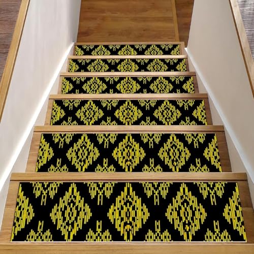 Luoweisi Stufenmatten für Holzstufen, Retro-Stil, ethnisches Boho-Muster, rutschfest, für den Innenbereich, 76,2 x 20,3 cm, 15 Stück, mit wiederverwendbarem Kleber von Luoweisi