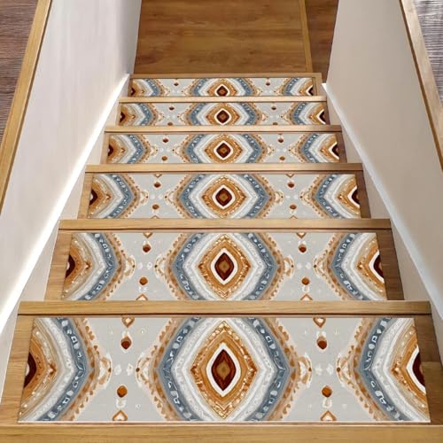 Luoweisi Stufenmatten für Holzstufen, Retro-Stil, ethnisches Boho-Muster, rutschfest, für den Innenbereich, 76,2 x 20,3 cm, 15 Stück, mit wiederverwendbarem Kleber Luoweisi Stufenmatten für Holzstufen, Retro-Stil, ethnisches Boho-Muster, rutschfest, für den Innenbereich, 76,2 x 20,3 cm, 15 Stück, mit wiederverwendbarem Kleber von Luoweisi