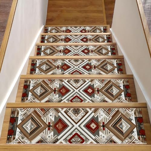 Luoweisi Stufenmatten für Holzstufen, Retro-Stil, ethnisches Boho-Muster, rutschfest, für den Innenbereich, 76,2 x 20,3 cm, 15 Stück, mit wiederverwendbarem Kleber Luoweisi Stufenmatten für Holzstufen, Retro-Stil, ethnisches Boho-Muster, rutschfest, für den Innenbereich, 76,2 x 20,3 cm, 15 Stück, mit wiederverwendbarem Kleber von Luoweisi