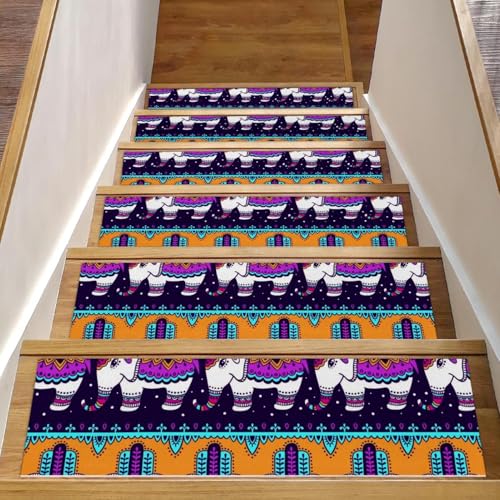 Luoweisi Stufenmatten für Holzstufen, Tribal-Elefant, Paisley-Muster, rutschfest, für den Innenbereich, 76,2 x 20,3 cm, mit wiederverwendbarem Klebstoff, 15 Stück von Luoweisi