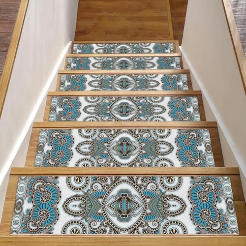 Luoweisi Stufenmatten für Holzstufen, indisches Vintage-Mandala-Muster, Boho, 76,2 x 20,3 cm, rutschfest, für den Innenbereich, Treppenläufer, Stufenmatten für Hunde, Kinder, ältere Menschen, mit Luoweisi Stufenmatten für Holzstufen, indisches Vintage-Mandala-Muster, Boho, 76,2 x 20,3 cm, rutschfest, für den Innenbereich, Treppenläufer, Stufenmatten für Hunde, Kinder, ältere Menschen, mit von Luoweisi