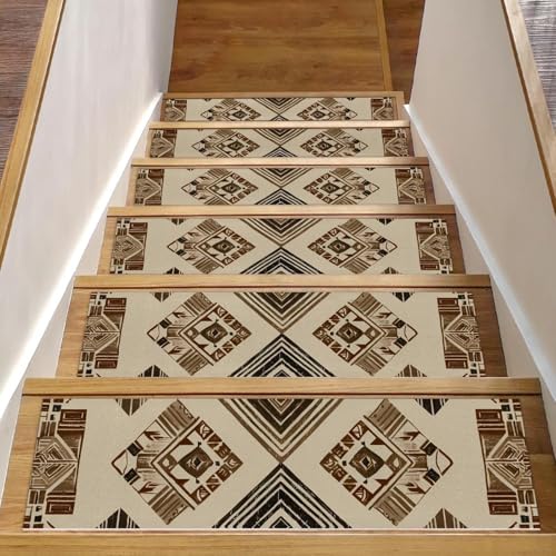 Luoweisi Stufenmatten für Holzstufen im Boho-Stil, Ethno-Muster, 76,2 x 20,3 cm, rutschfest, für den Innenbereich, Treppenläufer für Hunde, Kinder, ältere Menschen, mit wiederverwendbarem Klebstoff Luoweisi Stufenmatten für Holzstufen im Boho-Stil, Ethno-Muster, 76,2 x 20,3 cm, rutschfest, für den Innenbereich, Treppenläufer für Hunde, Kinder, ältere Menschen, mit wiederverwendbarem Klebstoff von Luoweisi