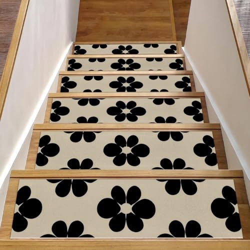Luoweisi Stufenmatten für Holzstufen im Retro-Stil, Blumenmuster, 76,2 x 20,3 cm, rutschfest, für den Innenbereich, Treppenläufer, Treppenläufer, Matten für Hunde, Kinder, ältere Menschen, mit von Luoweisi