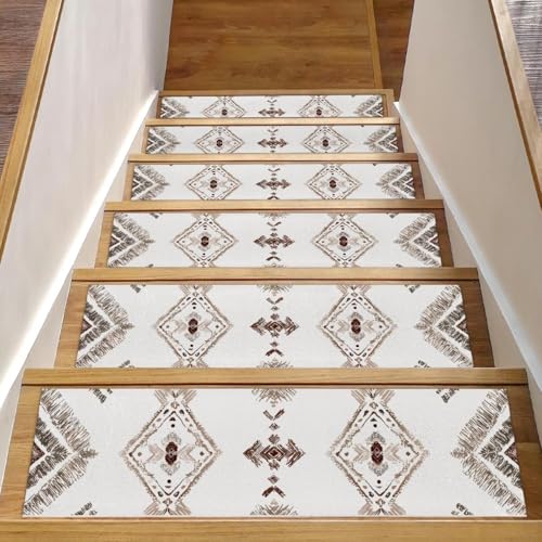 Luoweisi Stufenmatten für Holzstufen im Vintage-Stil, ethnisches Boho-Muster, rutschfest, für den Innenbereich, 76,2 x 20,3 cm, 15 Stück, mit wiederverwendbarem Kleber Luoweisi Stufenmatten für Holzstufen im Vintage-Stil, ethnisches Boho-Muster, rutschfest, für den Innenbereich, 76,2 x 20,3 cm, 15 Stück, mit wiederverwendbarem Kleber von Luoweisi