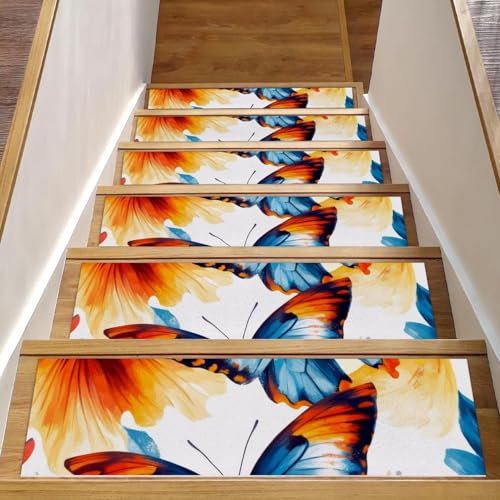 Luoweisi Stufenmatten für Holzstufen mit Blumen- und Schmetterlingen, 15 Stück, 76,2 x 20,3 cm, rutschfest, für den Innenbereich, Treppenläufer, Treppenläufer, Matten für Hunde, Kinder, ältere Luoweisi Stufenmatten für Holzstufen mit Blumen- und Schmetterlingen, 15 Stück, 76,2 x 20,3 cm, rutschfest, für den Innenbereich, Treppenläufer, Treppenläufer, Matten für Hunde, Kinder, ältere von Luoweisi