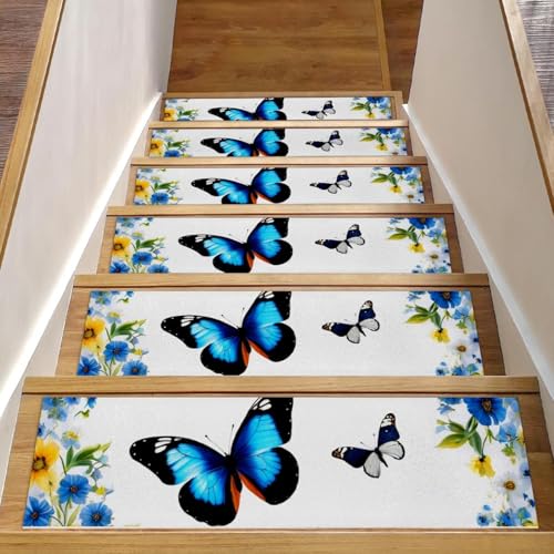 Luoweisi Stufenmatten für Holzstufen mit Blumen- und Schmetterlingen, 15 Stück, 76,2 x 20,3 cm, rutschfest, für den Innenbereich, Treppenläufer, Treppenläufer, Matten für Hunde, Kinder, ältere Luoweisi Stufenmatten für Holzstufen mit Blumen- und Schmetterlingen, 15 Stück, 76,2 x 20,3 cm, rutschfest, für den Innenbereich, Treppenläufer, Treppenläufer, Matten für Hunde, Kinder, ältere von Luoweisi