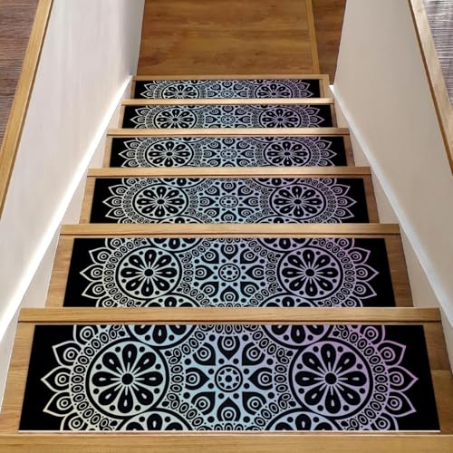 Luoweisi Stufenmatten für Holzstufen mit ethnischem Mandala-Muster, rutschfest, für den Innenbereich, 76,2 x 20,3 cm, 15 Stück, mit wiederverwendbarem Kleber Luoweisi Stufenmatten für Holzstufen mit ethnischem Mandala-Muster, rutschfest, für den Innenbereich, 76,2 x 20,3 cm, 15 Stück, mit wiederverwendbarem Kleber von Luoweisi