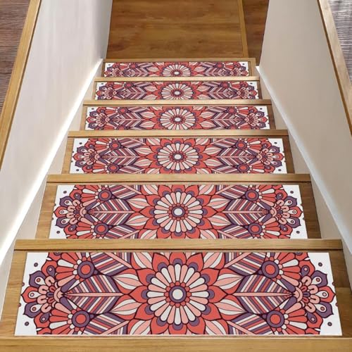 Luoweisi Stufenmatten mit Blumen-Mandala, für Holzstufen, 76,2 x 20,3 cm, rutschfest, für den Innenbereich, Treppenläufer, Treppenläufer, Matten für Hunde, Kinder, ältere Menschen, mit Luoweisi Stufenmatten mit Blumen-Mandala, für Holzstufen, 76,2 x 20,3 cm, rutschfest, für den Innenbereich, Treppenläufer, Treppenläufer, Matten für Hunde, Kinder, ältere Menschen, mit von Luoweisi