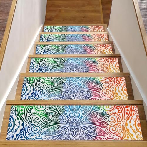 Luoweisi Stufenmatten mit Blumen-Mandala, für Holzstufen, 76,2 x 20,3 cm, rutschfest, für den Innenbereich, Treppenläufer, Treppenläufer, Matten für Hunde, Kinder, ältere Menschen, mit Luoweisi Stufenmatten mit Blumen-Mandala, für Holzstufen, 76,2 x 20,3 cm, rutschfest, für den Innenbereich, Treppenläufer, Treppenläufer, Matten für Hunde, Kinder, ältere Menschen, mit von Luoweisi
