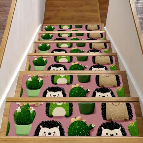 Luoweisi Stufenmatten mit niedlichem Kaktus-Igel, für Holzstufen, 76,2 x 20,3 cm, rutschfest, für Hunde, Kinder, ältere Menschen, mit wiederverwendbarem Klebstoff, 15 Stück Luoweisi Stufenmatten mit niedlichem Kaktus-Igel, für Holzstufen, 76,2 x 20,3 cm, rutschfest, für Hunde, Kinder, ältere Menschen, mit wiederverwendbarem Klebstoff, 15 Stück von Luoweisi