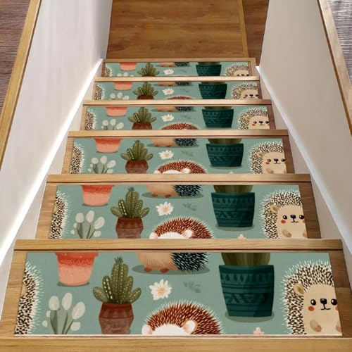 Luoweisi Stufenmatten mit niedlichem Kaktus-Igel, für Holzstufen, rutschfest, für den Innenbereich, 76,2 x 20,3 cm, 15 Stück, mit wiederverwendbarem Klebstoff Luoweisi Stufenmatten mit niedlichem Kaktus-Igel, für Holzstufen, rutschfest, für den Innenbereich, 76,2 x 20,3 cm, 15 Stück, mit wiederverwendbarem Klebstoff von Luoweisi