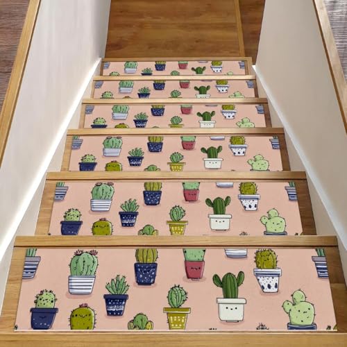 Luoweisi Stufenmatten mit niedlichem Kaktus-Muster, für Holzstufen, 76,2 x 20,3 cm, rutschfest, für den Innenbereich, Treppenläufer, Treppenläufer, Matten für Hunde, Kinder, ältere Menschen, mit Luoweisi Stufenmatten mit niedlichem Kaktus-Muster, für Holzstufen, 76,2 x 20,3 cm, rutschfest, für den Innenbereich, Treppenläufer, Treppenläufer, Matten für Hunde, Kinder, ältere Menschen, mit von Luoweisi
