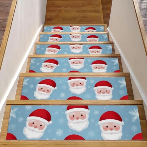 Luoweisi Treppenläufer mit Weihnachtsmann-Schneeflocken, 15 Stück, 76,2 x 20,3 cm, rutschfest, für den Innenbereich, Treppenläufer für Hunde, Kinder, ältere Menschen, mit wiederverwendbarem Klebstoff von Luoweisi
