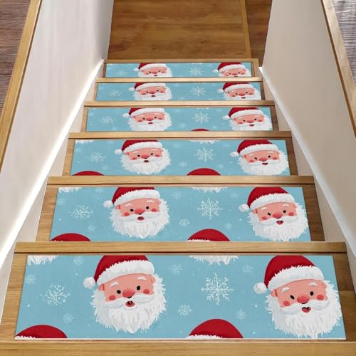 Luoweisi Treppenläufer mit Weihnachtsmann-Schneeflocken, 15 Stück, 76,2 x 20,3 cm, rutschfest, für den Innenbereich, Treppenläufer für Hunde, Kinder, ältere Menschen, mit wiederverwendbarem Klebstoff von Luoweisi