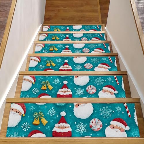Luoweisi Treppenläufer mit Weihnachtsmann-Schneeflocken, 15 Stück, 76,2 x 20,3 cm, rutschfest, für den Innenbereich, Treppenläufer für Hunde, Kinder, ältere Menschen, mit wiederverwendbarem Klebstoff von Luoweisi