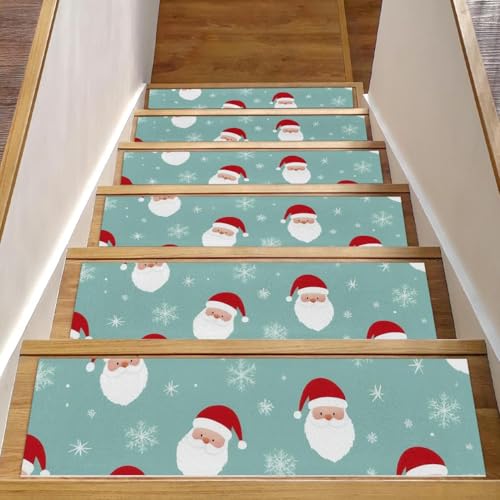 Luoweisi Treppenläufer mit Weihnachtsmann-Schneeflocken, 15 Stück, 76,2 x 20,3 cm, rutschfest, für den Innenbereich, Treppenläufer für Hunde, Kinder, ältere Menschen, mit wiederverwendbarem Klebstoff von Luoweisi