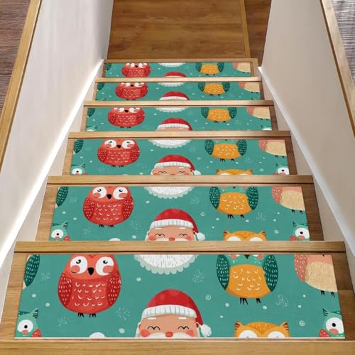 Luoweisi Treppenmatten für Holzstufen, Weihnachtsmann-Eulen, rutschfest, für den Innenbereich, 76,2 x 20,3 cm, 15 Stück, mit wiederverwendbarem Kleber Luoweisi Treppenmatten für Holzstufen, Weihnachtsmann-Eulen, rutschfest, für den Innenbereich, 76,2 x 20,3 cm, 15 Stück, mit wiederverwendbarem Kleber von Luoweisi