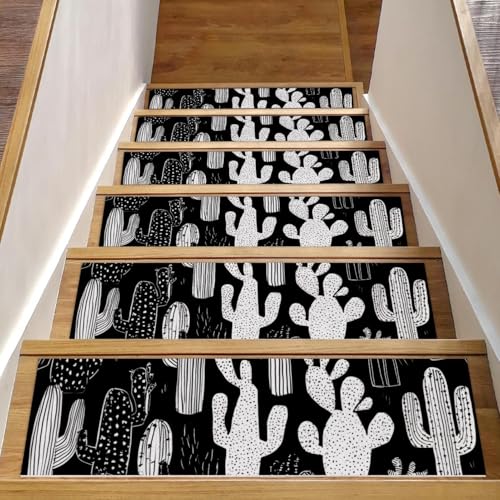Luoweisi Treppenmatten mit Kaktus-Muster, für Holzstufen, rutschfest, für den Innenbereich, 76,2 x 20,3 cm, Schwarz und Weiß, 15 Stück Luoweisi Treppenmatten mit Kaktus-Muster, für Holzstufen, rutschfest, für den Innenbereich, 76,2 x 20,3 cm, Schwarz und Weiß, 15 Stück von Luoweisi
