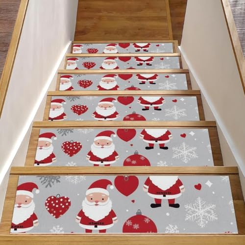 Luoweisi Treppenmatten mit Weihnachtsmann-Herzen, für Holzstufen, rutschfest, für den Innenbereich, 76,2 x 20,3 cm, 15 Stück, mit wiederverwendbarem Kleber Luoweisi Treppenmatten mit Weihnachtsmann-Herzen, für Holzstufen, rutschfest, für den Innenbereich, 76,2 x 20,3 cm, 15 Stück, mit wiederverwendbarem Kleber von Luoweisi