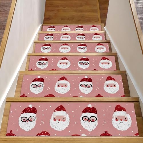 Luoweisi Treppenmatten mit Weihnachtsmann-Muster, für Holzstufen, 76,2 x 20,3 cm, rutschfest, für den Innenbereich, Treppenläufer, Treppenläufer, Matten für Hunde, Kinder, ältere Menschen, mit von Luoweisi