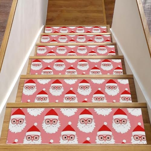 Luoweisi Treppenmatten mit Weihnachtsmann-Muster, für Holzstufen, 76,2 x 20,3 cm, rutschfest, für den Innenbereich, Treppenläufer, Treppenläufer, Matten für Hunde, Kinder, ältere Menschen, mit von Luoweisi