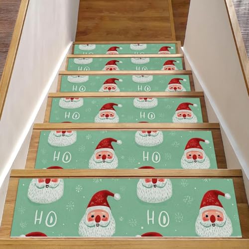 Luoweisi Treppenmatten mit Weihnachtsmann-Muster, für Holzstufen, 76,2 x 20,3 cm, rutschfest, für den Innenbereich, Treppenläufer, Treppenläufer, Matten für Hunde, Kinder, ältere Menschen, mit von Luoweisi