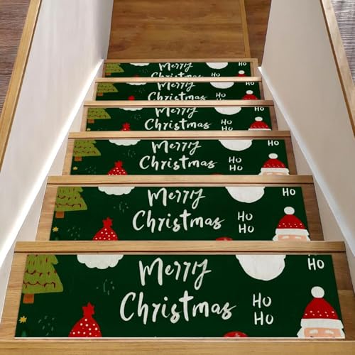 Luoweisi Treppenstufen mit Weihnachtsmann-Bäumen, 15 Stück, 76,2 x 20,3 cm, rutschfest, für den Innenbereich, Treppenläufer, Treppenläufer, Matten für Hunde, Kinder, ältere Menschen, mit von Luoweisi
