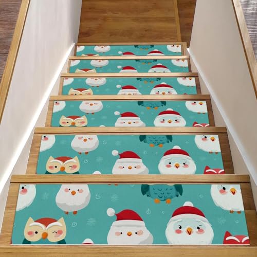 Luoweisi Treppenstufen mit Weihnachtsmann-Eulen, 15 Stück, 76,2 x 20,3 cm, rutschfest, für den Innenbereich, Treppenläufer, Treppenläufer, Matten für Hunde, Kinder, ältere Menschen, mit von Luoweisi