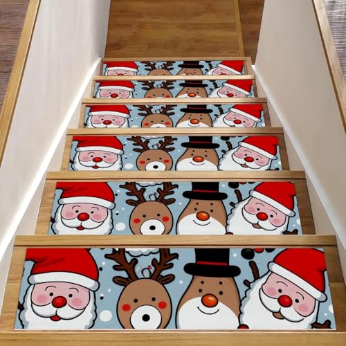 Luoweisi Treppenstufen mit Weihnachtsmann-Hirsch, 15 Stück, 76,2 x 20,3 cm, rutschfest, für den Innenbereich, Treppenläufer, Treppenläufer, Matten für Hunde, Kinder, ältere Menschen, mit von Luoweisi