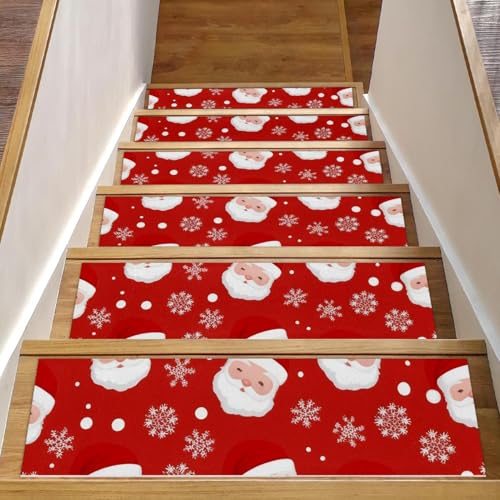 Luoweisi Treppenstufen mit Weihnachtsmann-Schneeflocken, 15 Stück, 76,2 x 20,3 cm, rutschfest, für den Innenbereich, Treppenläufer, Treppenläufer, Matten für Hunde, Kinder, ältere Menschen, mit von Luoweisi