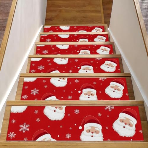 Luoweisi Treppenstufen mit Weihnachtsmann-Schneeflocken, 15 Stück, 76,2 x 20,3 cm, rutschfest, für den Innenbereich, Treppenläufer, Treppenläufer, Matten für Hunde, Kinder, ältere Menschen, mit von Luoweisi