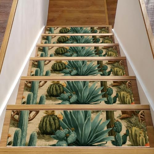 Luoweisi Western-Kaktus-Treppenmatten für Holzstufen, 15 Stück, 76,2 x 20,3 cm, rutschfest, für den Innenbereich, Treppenläufer, Treppenläufer, Matten für Hunde, Kinder, ältere Menschen, mit Luoweisi Western-Kaktus-Treppenmatten für Holzstufen, 15 Stück, 76,2 x 20,3 cm, rutschfest, für den Innenbereich, Treppenläufer, Treppenläufer, Matten für Hunde, Kinder, ältere Menschen, mit von Luoweisi