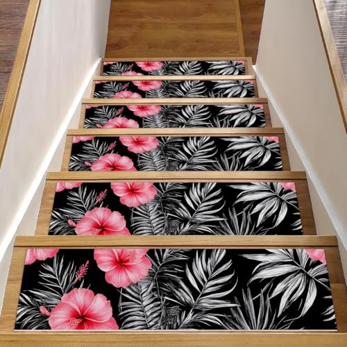 Stufenmatten für Holzstufen, tropische Blumen, 76,2 x 20,3 cm, rutschfest, für den Innenbereich, Treppenläufer, Treppenläufer, Matten für Hunde, Kinder, ältere Menschen, mit wiederverwendbarem Stufenmatten für Holzstufen, tropische Blumen, 76,2 x 20,3 cm, rutschfest, für den Innenbereich, Treppenläufer, Treppenläufer, Matten für Hunde, Kinder, ältere Menschen, mit wiederverwendbarem von Luoweisi